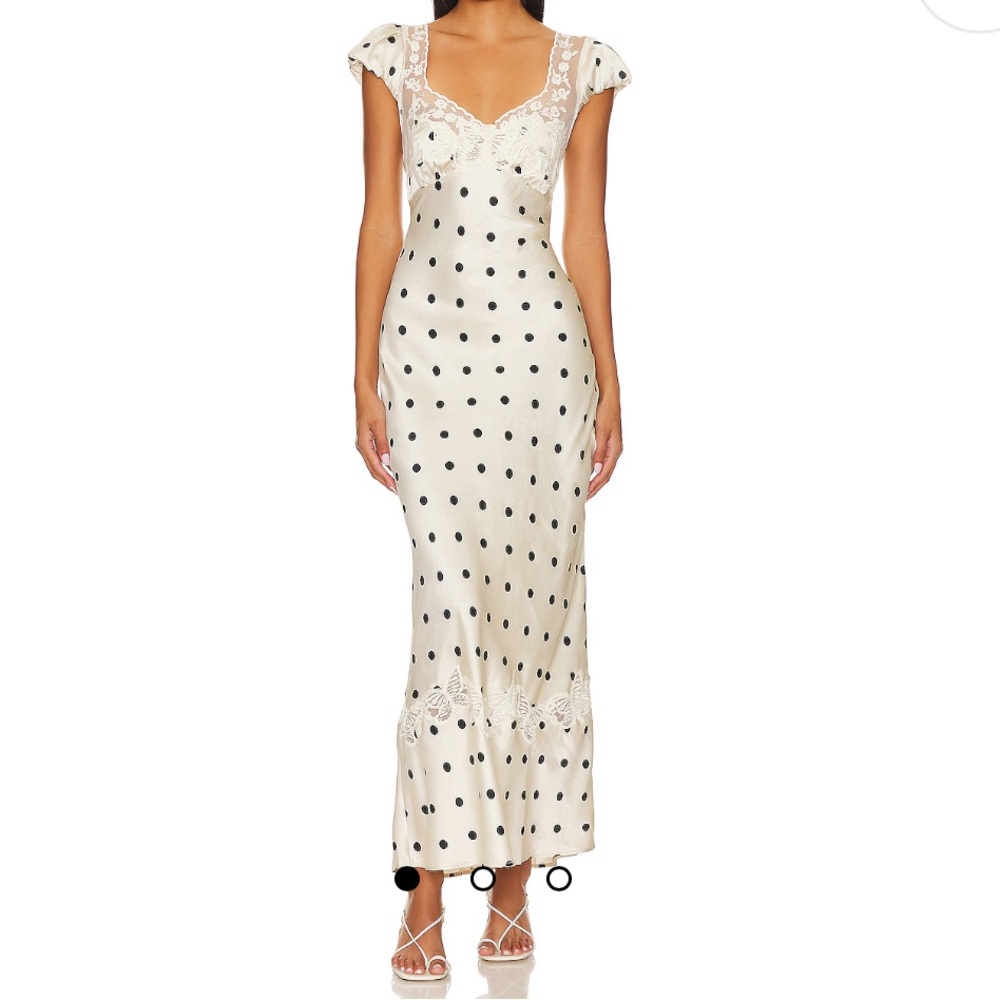 Free People Butterfly Babe Midi Dress, satin polka dot size XS tea combo